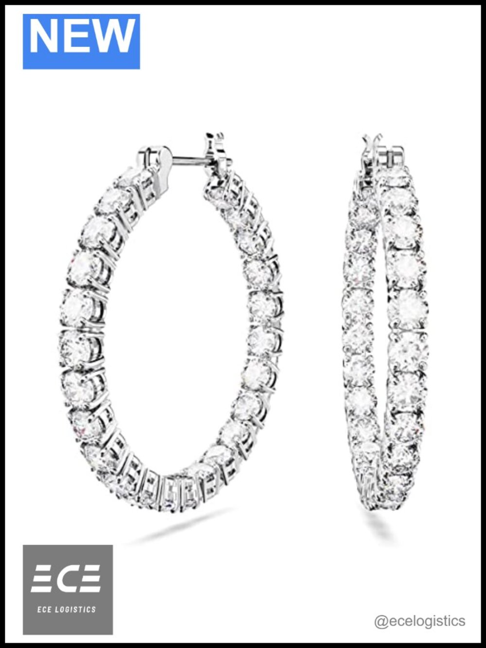Swarovski Matrix Crystal Hoop Earrings Rhodium Finish